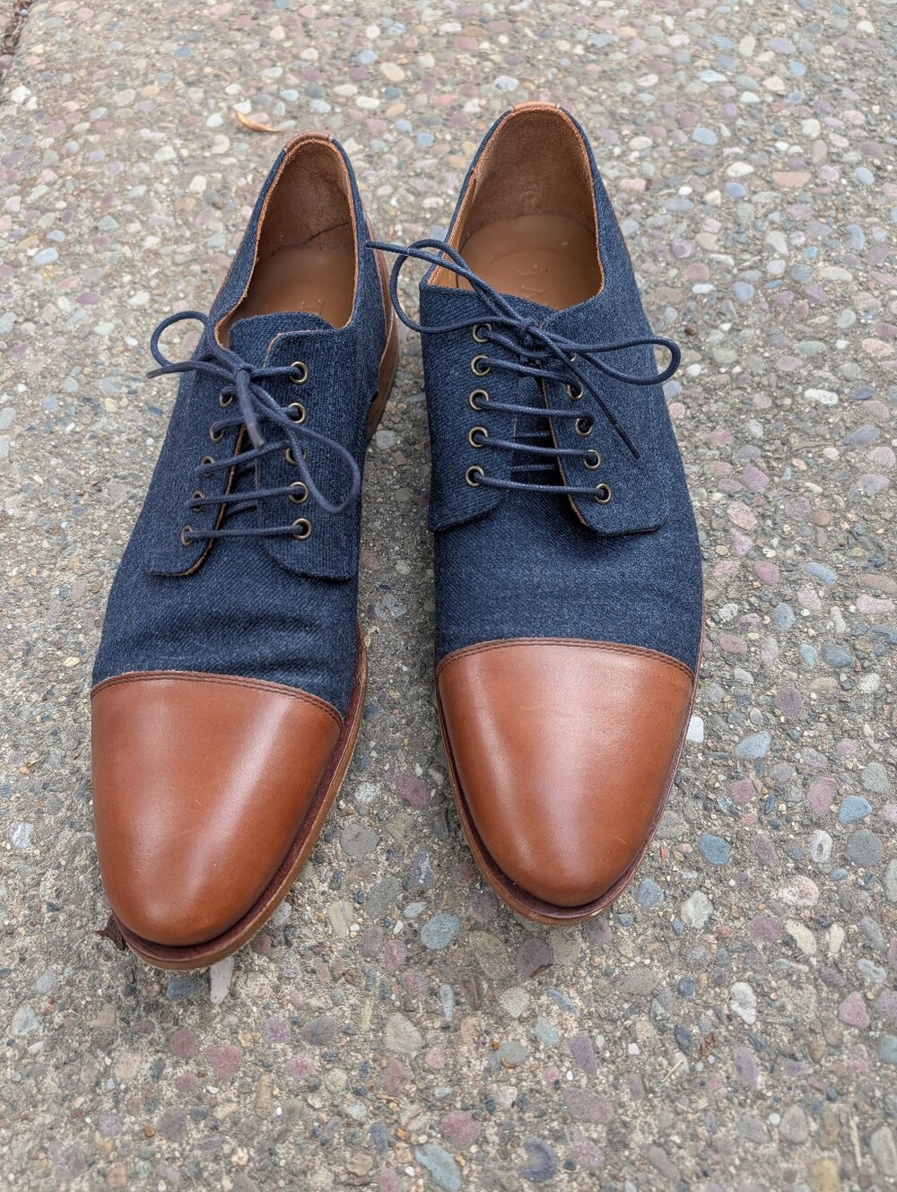 TAFT The Jack Shoe Men's Two-Tone Denim Brown Leather Cap-Toe Oxford 43/10 Spain